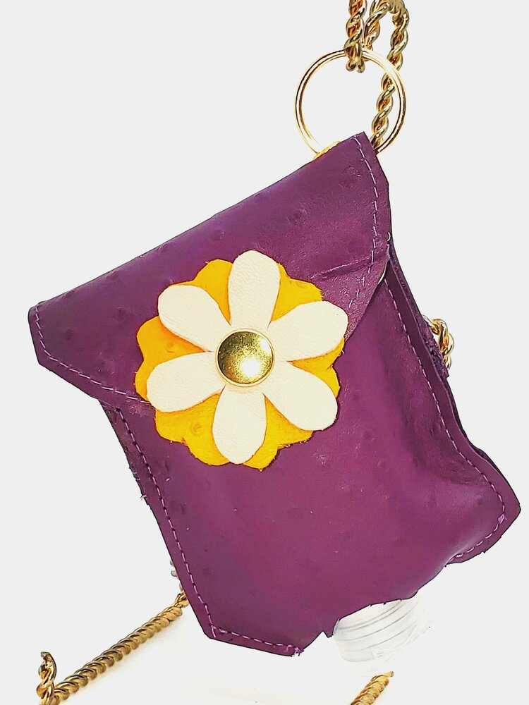 Purple Leather Flower Leather Purse Charm Keychain Leather 